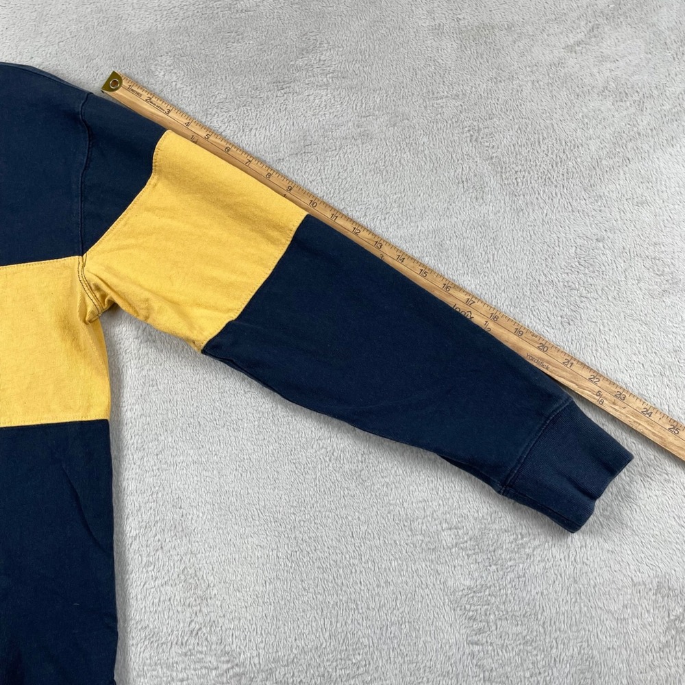 Old Navy Rugby Shirt Men Medium Navy Blue Yellow Stripe Long Sleeve Polo Preppy - Picture 5 of 7